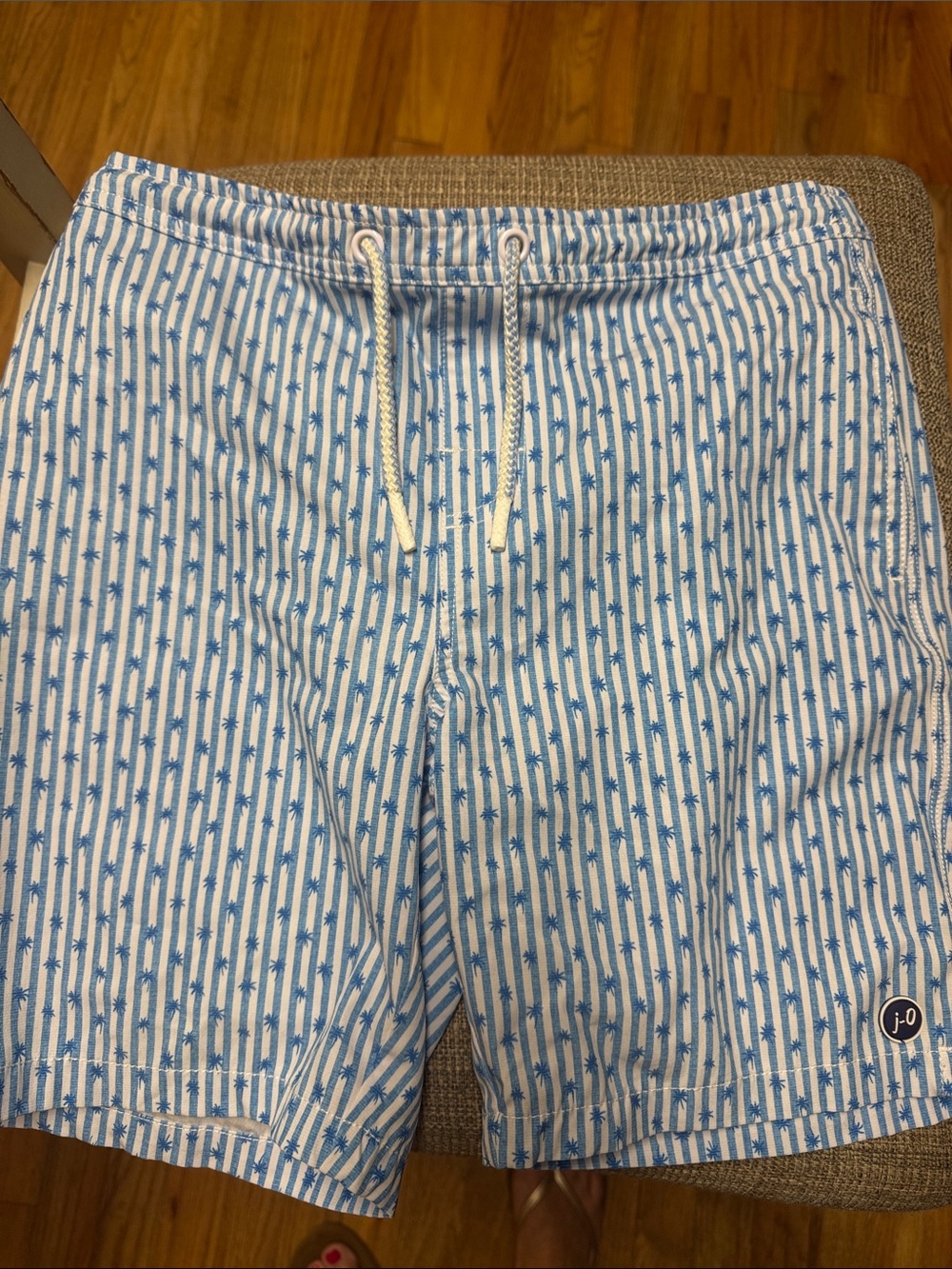 Boys Johnnie- O Blue & White  Palm Swim Trunks boys size 14